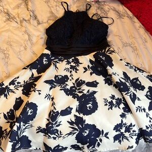 Blue and white dress